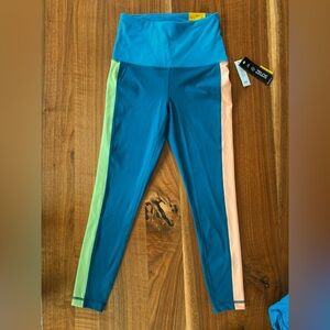 Zelos 7/8 leggings NWT colorblock High Rise teal coral / peach neon Small
